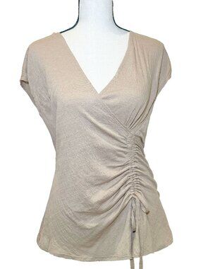 Max Studio Khaki Sleeveless Ruched Blouse Top